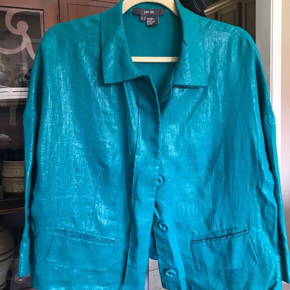 Per se by Carlisle women’s size 8 blue linen jacket top - Picture 1 of 5